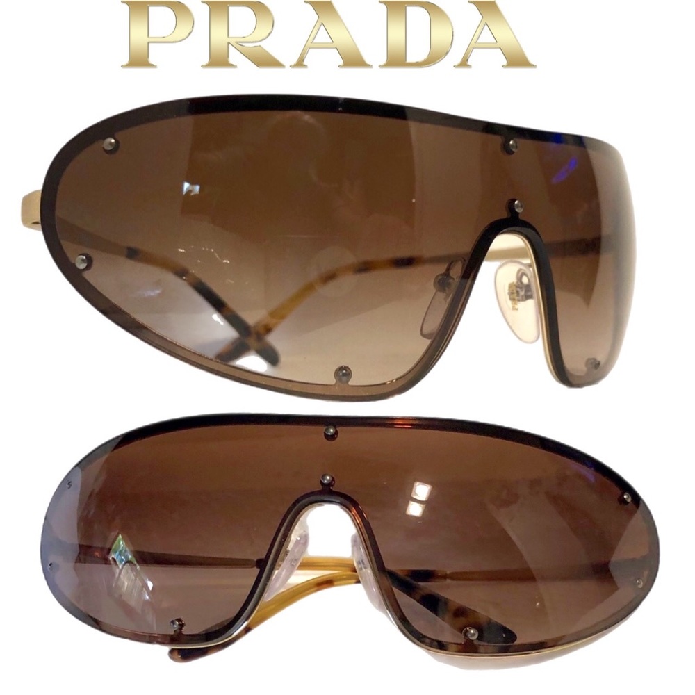 🆕 Prada bronze/brown studded shield sunglasses made in Italy